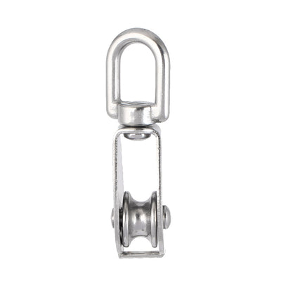 Harfington Uxcell M15 Lifting Crane Swivel Hook Single Pulley Block Hanging Wire Towing Wheel 2pcs