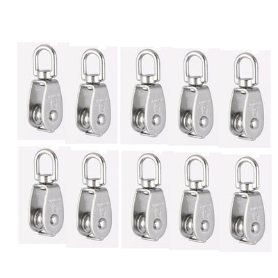 Harfington Uxcell M15 Lifting Crane Swivel Hook Single Pulley Block Hanging Wire Towing Wheel 10pcs