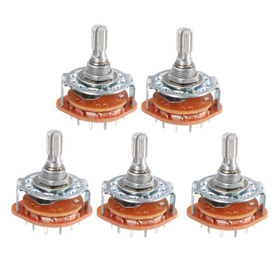 Harfington Uxcell 5Pcs 1 Pole 12 Positions 6mm Knurled Shaft Diameter Band Selector Rotary Switch