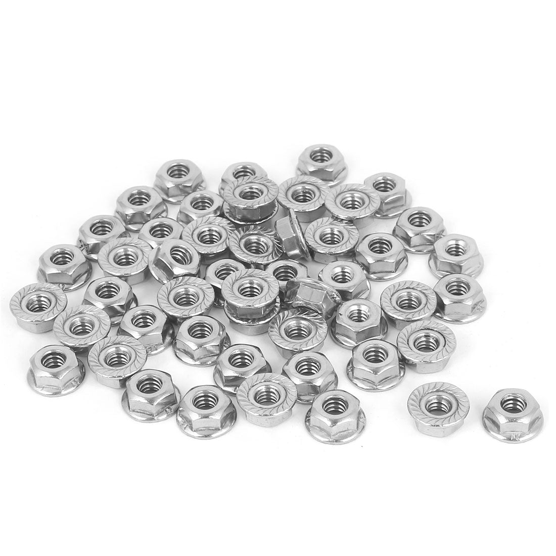 uxcell Uxcell 3/16"-24 304 Stainless Steel Hex Serrated Flange Lock Screw Nuts 50 Pcs