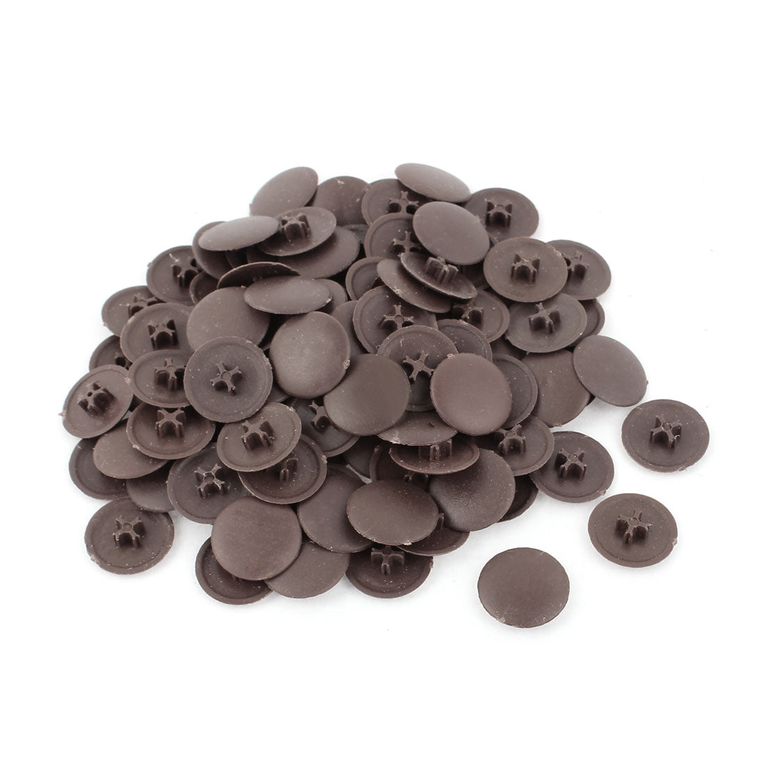 uxcell Uxcell 17mm Dia 4mm Thickness Plastic Round Shape Phillips Screw Cap Dark Brown 100pcs
