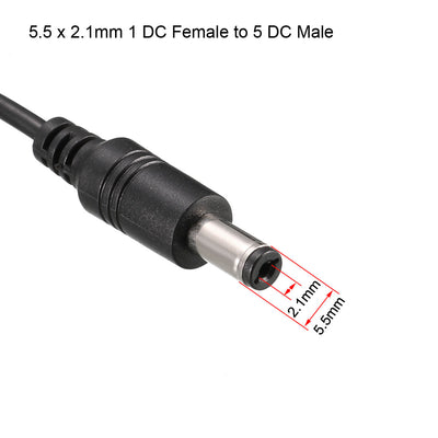 Harfington Uxcell 1 DC Female to 5 DC Male 5.5 x 2.1mm Power Extension Wire For CCTV Camera