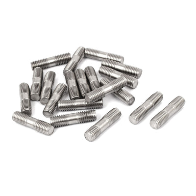Harfington Uxcell M8x30mm 304 Stainless Steel Double End Thread Stud Teeth Rod Silver Tone 20pcs
