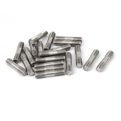 Harfington Uxcell M8x35mm 304 Stainless Steel Double End Thread Stud Teeth Rod Silver Tone 20pcs