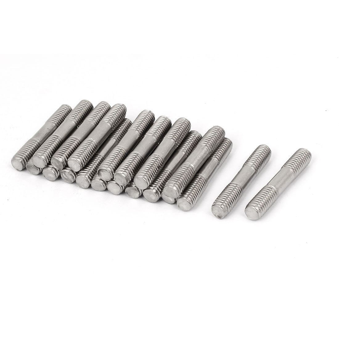 uxcell Uxcell M8x45mm 304 Stainless Steel Double End Thread Stud Teeth Rod Silver Tone 20pcs