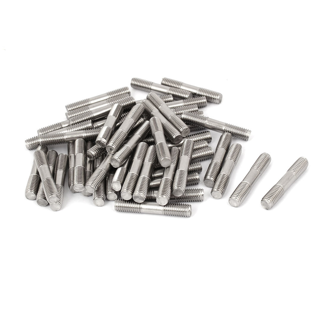 uxcell Uxcell M8x45mm 304 Stainless Steel Double End Thread Stud Teeth Rod Silver Tone 50pcs