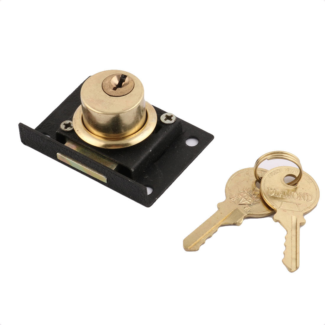 uxcell Uxcell 21mm Cylinder Dia Metal Rectangle Base Drawer Lock Locker Gold Tone w 2 Keys