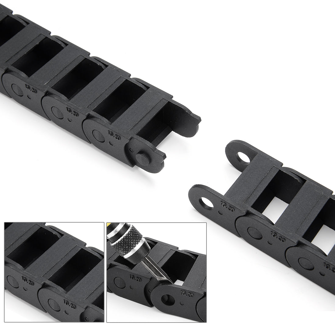uxcell Uxcell R18 10mm x 20mm Black Plastic Cable Wire Carrier Drag Chain 1M Length for CNC