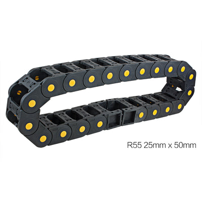 Harfington Uxcell R55 25mm x 50mm Black Plastic Open Type Cable Wire Carrier Drag Chain 1M Length for CNC