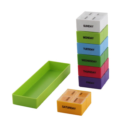 Harfington Uxcell Travel Plastic 28 Compartments Portable Medication Reminder Daily Weekly Pill Box Case