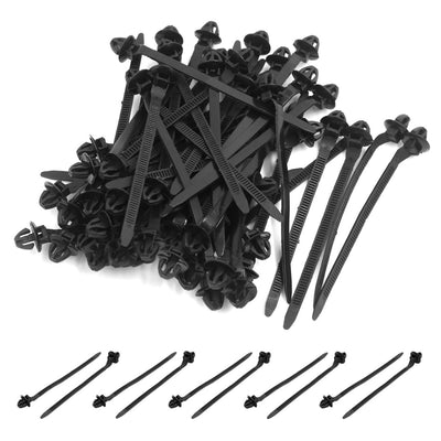 Harfington Uxcell 50 Pcs Black 11mm Hole Cable Car Boat Trailer Zip Ties Wrap Push Rivets Clips Wiring