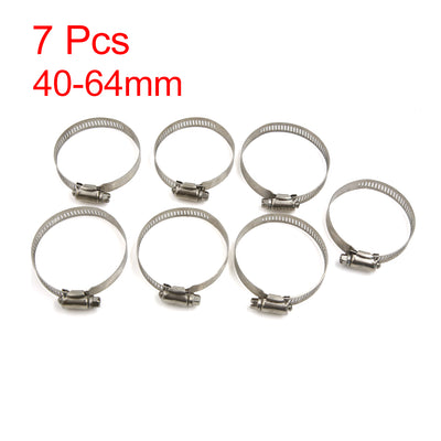 Harfington Uxcell 7Pcs Metal Adjustable Hose Clip Clamps Pipe Tube Tight Click 40-64mm for Car