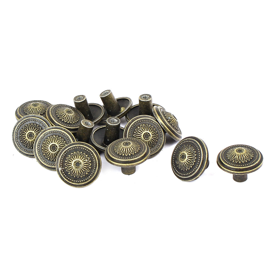 uxcell Uxcell 25mm Diameter European Printing Retro Style Round Pull Handle Bronze Tone 15pcs