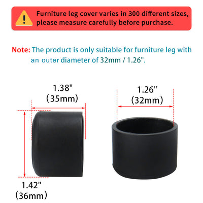 Harfington Uxcell Furniture Chair Table Leg PVC Round Tube Foot Covers Black 32mm Inner Dia 8 PCS