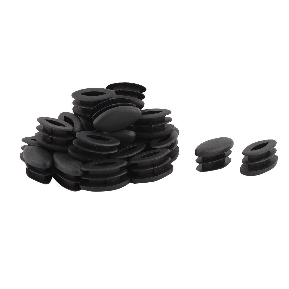 uxcell Uxcell Furniture Table Chair Plastic Oval Design Tube Insert Cap Black 15 x 30mm 30 PCS