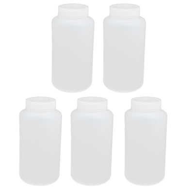 uxcell Uxcell 5pcs 1000ml PE Plastic Wide Mouth Sealed Liquid Storage Bottle Container White