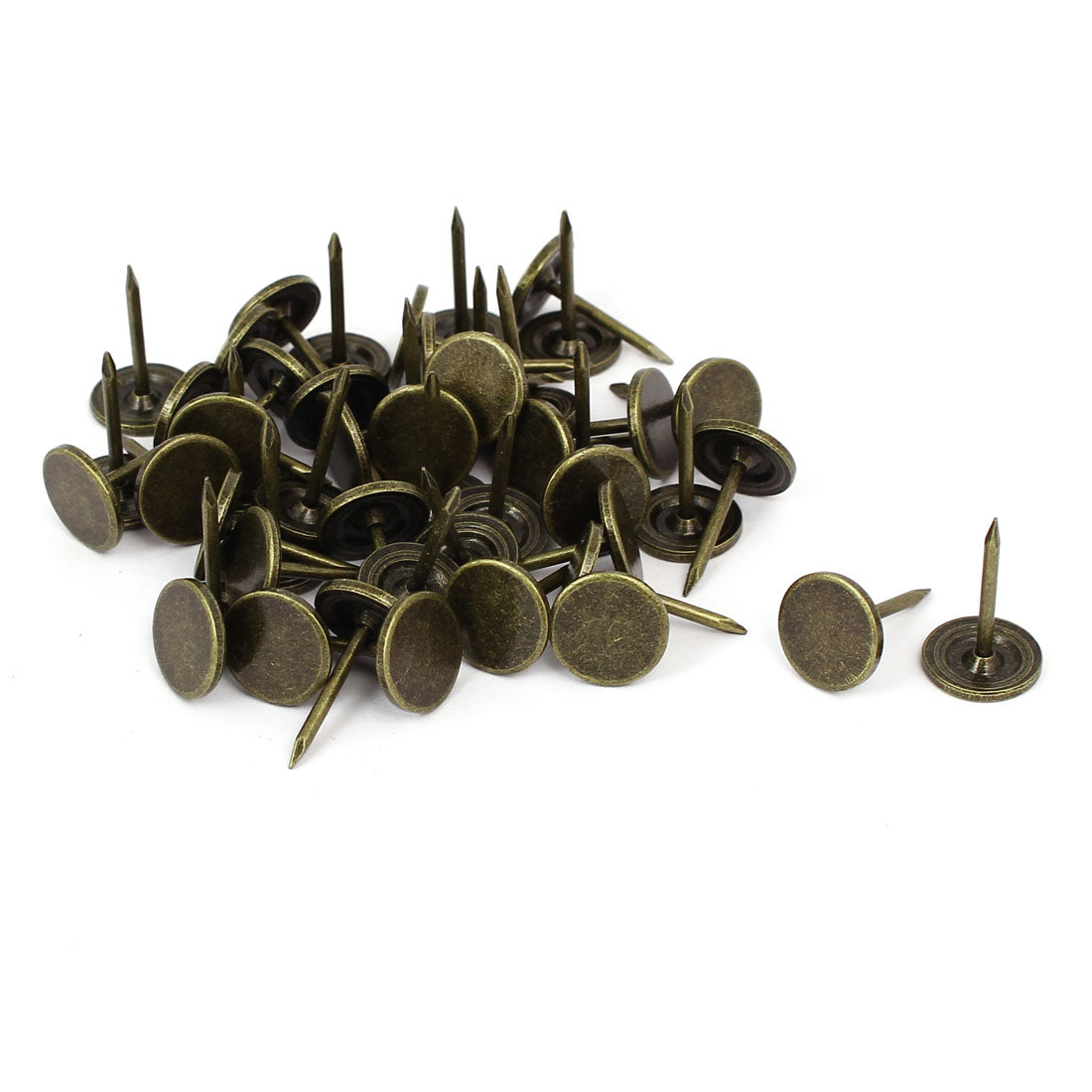 uxcell Uxcell 7/16" Dia 17mm Height Round Flat Head Upholstery Tack Nail Bronze Tone 50pcs
