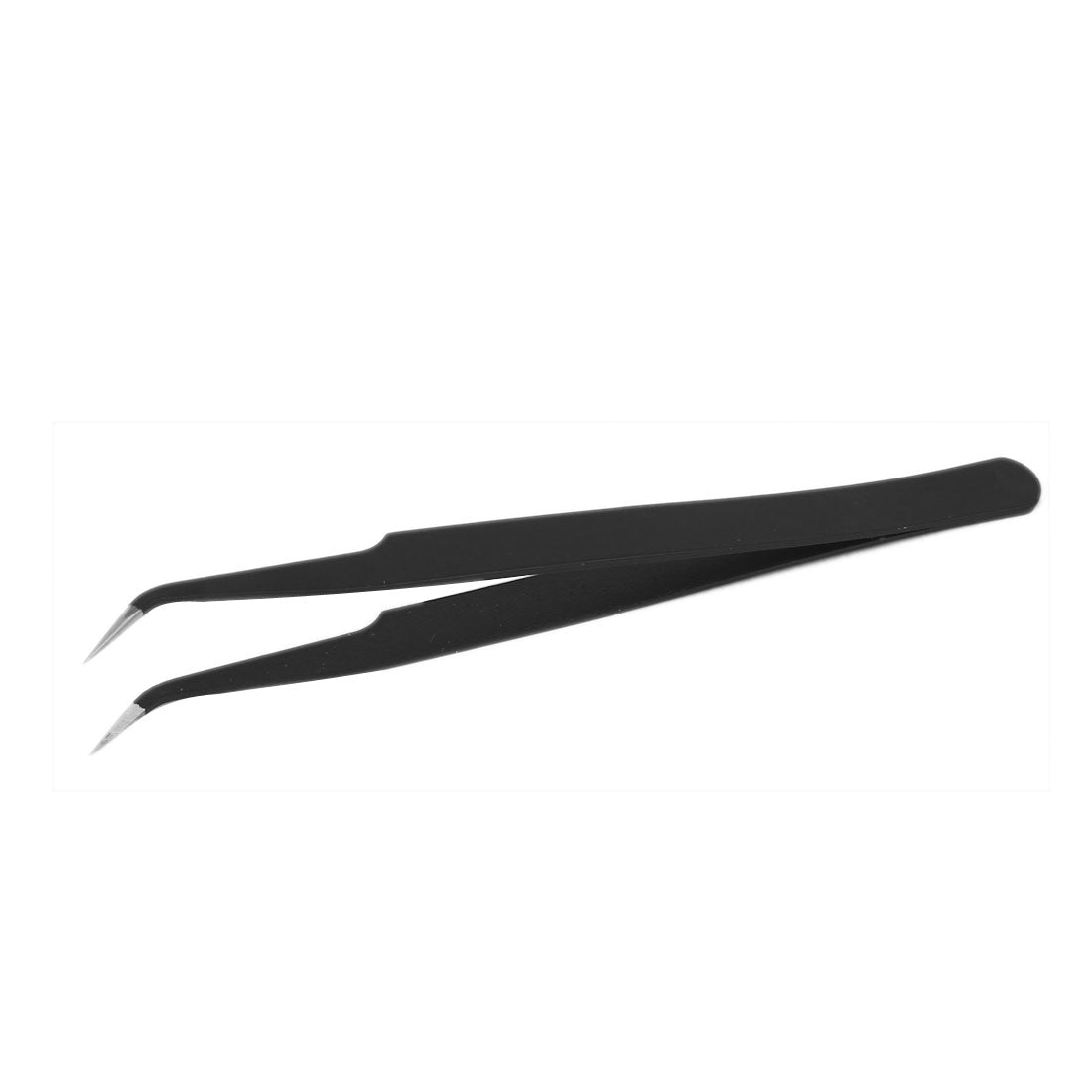 uxcell Uxcell 122mm Length Anti-Magnetic Pointed Tip Bent Curved Tweezer Manual Tool Black