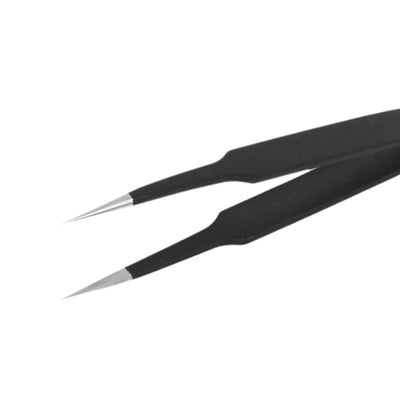 Harfington Uxcell Metal Anti-Magnetic Pointed Tip Needle Nose w Curved Tweezer Set Black 2 in 1