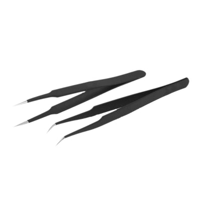 Harfington Uxcell Metal Anti-Magnetic Pointed Tip Needle Nose w Curved Tweezer Set Black 2 in 1