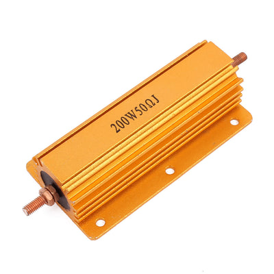 Harfington Uxcell 5% 200W 50 Ohm Wirewound Aluminum Housed Clad Resistor Gold Tone 12cm Long