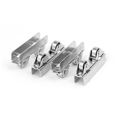 Harfington Uxcell 50mm Long Double Wheels Glass Sliding Door Roller Pulley Silver Tone 4pcs