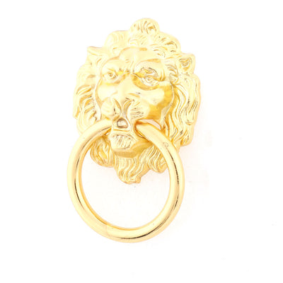 Harfington Uxcell Metal Retro Style Lion Head Shaped Drawer Cabinet Door Ring Pull Handle Gold Tone 2 Pcs
