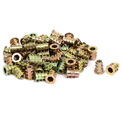 Harfington Uxcell M4x10mm Interface Hex Socket Threaded Insert Nuts 60pcs for Wood Furniture