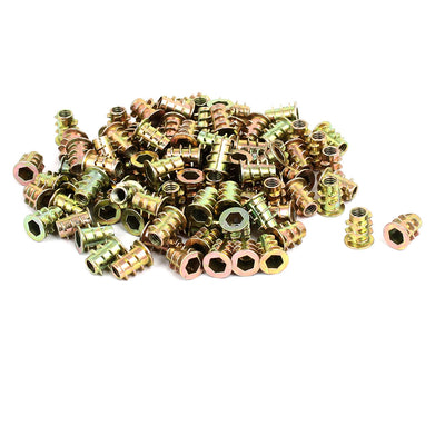 Harfington Uxcell M4x9.5mm Interface Hex Socket Threaded Insert Nuts 100pcs for Wood Furniture