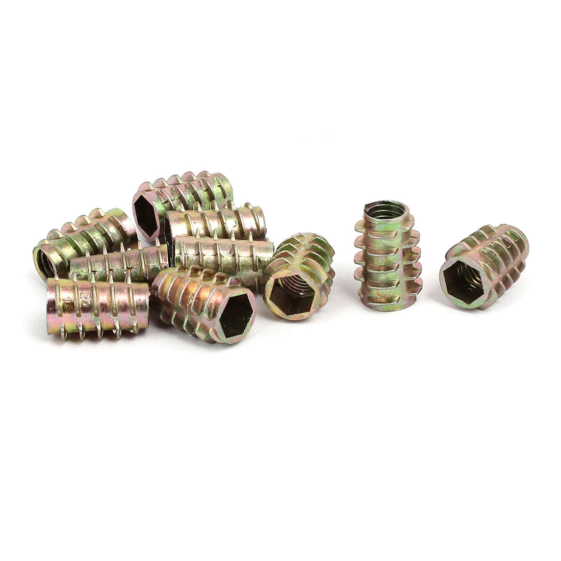 uxcell Uxcell M8x20mm Hex Socket Threaded Insert Nuts Bronze Tone 10pcs for Wood Furniture