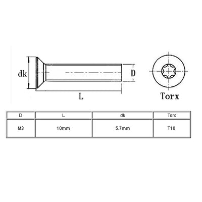 Harfington Uxcell Flat Head Torx Screws M3*10mm 304SUS 30pcs