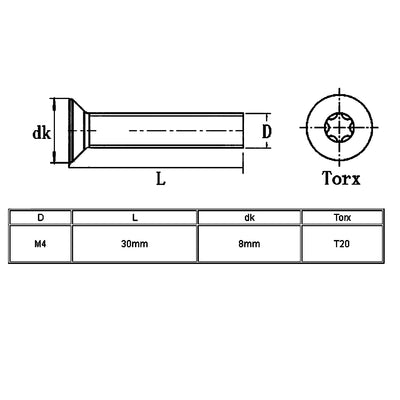 Harfington Uxcell Flat Head Torx Screws M4*30mm 304SUS 10pcs