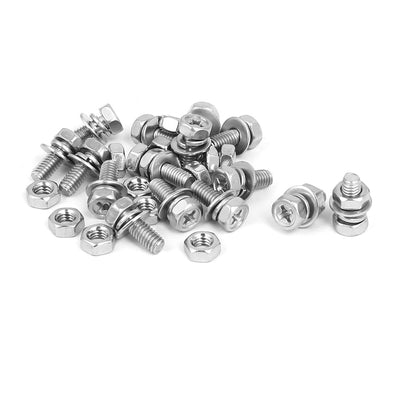 Harfington Uxcell M4 x 10mm 304 Stainless Steel Phillips Hex Head Bolts Nuts w Washers 15 Sets