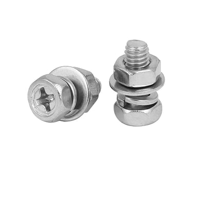 Harfington Uxcell M4 x 10mm 304 Stainless Steel Phillips Hex Head Bolts Nuts w Washers 25 Sets