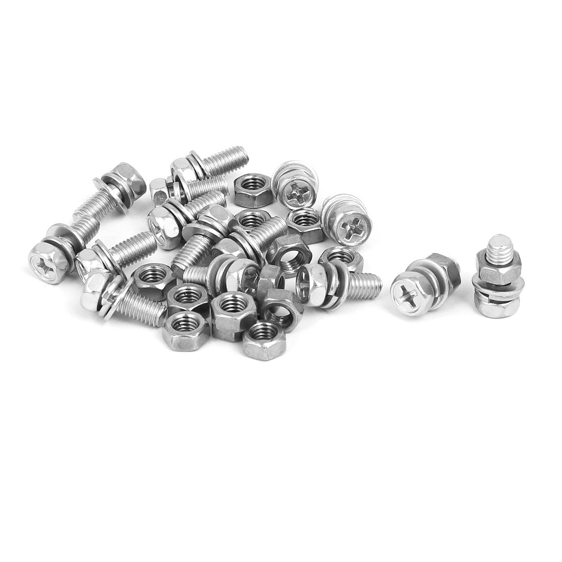 uxcell Uxcell M5 x 12mm 304 Stainless Steel Phillips Hex Head Bolts Nuts w Washers 15 Sets