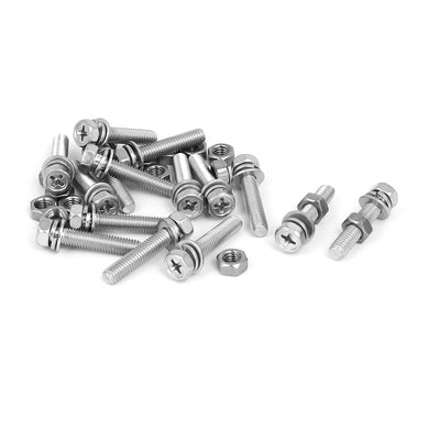 Harfington Uxcell M5 x 25mm 304 Stainless Steel Phillips Hex Head Bolts Nuts w Washers 15 Sets