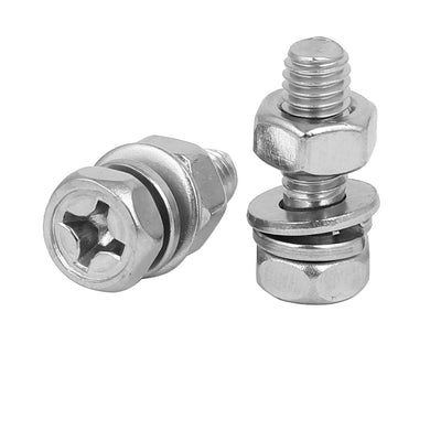 Harfington Uxcell M6 x 18mm 304 Stainless Steel Phillips Hex Head Bolts Nuts w Washers 8 Sets