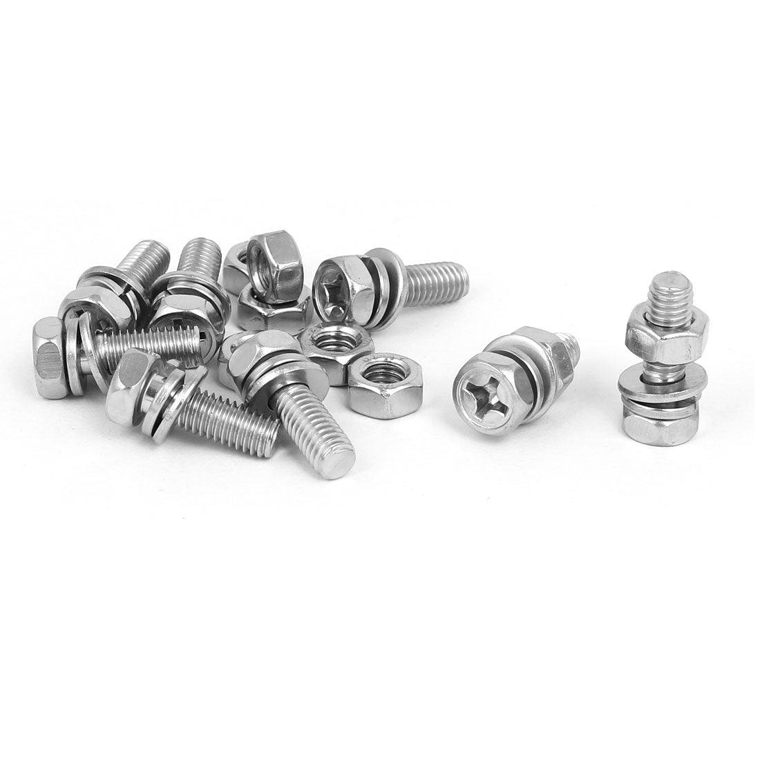 uxcell Uxcell M6 x 18mm 304 Stainless Steel Phillips Hex Head Bolts Nuts w Washers 8 Sets