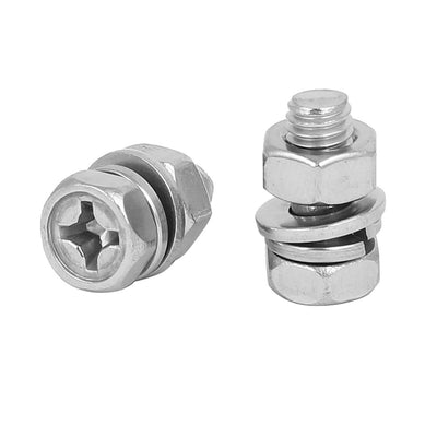Harfington Uxcell M6 x 14mm 304 Stainless Steel Phillips Hex Head Bolts Nuts w Washers 8 Sets