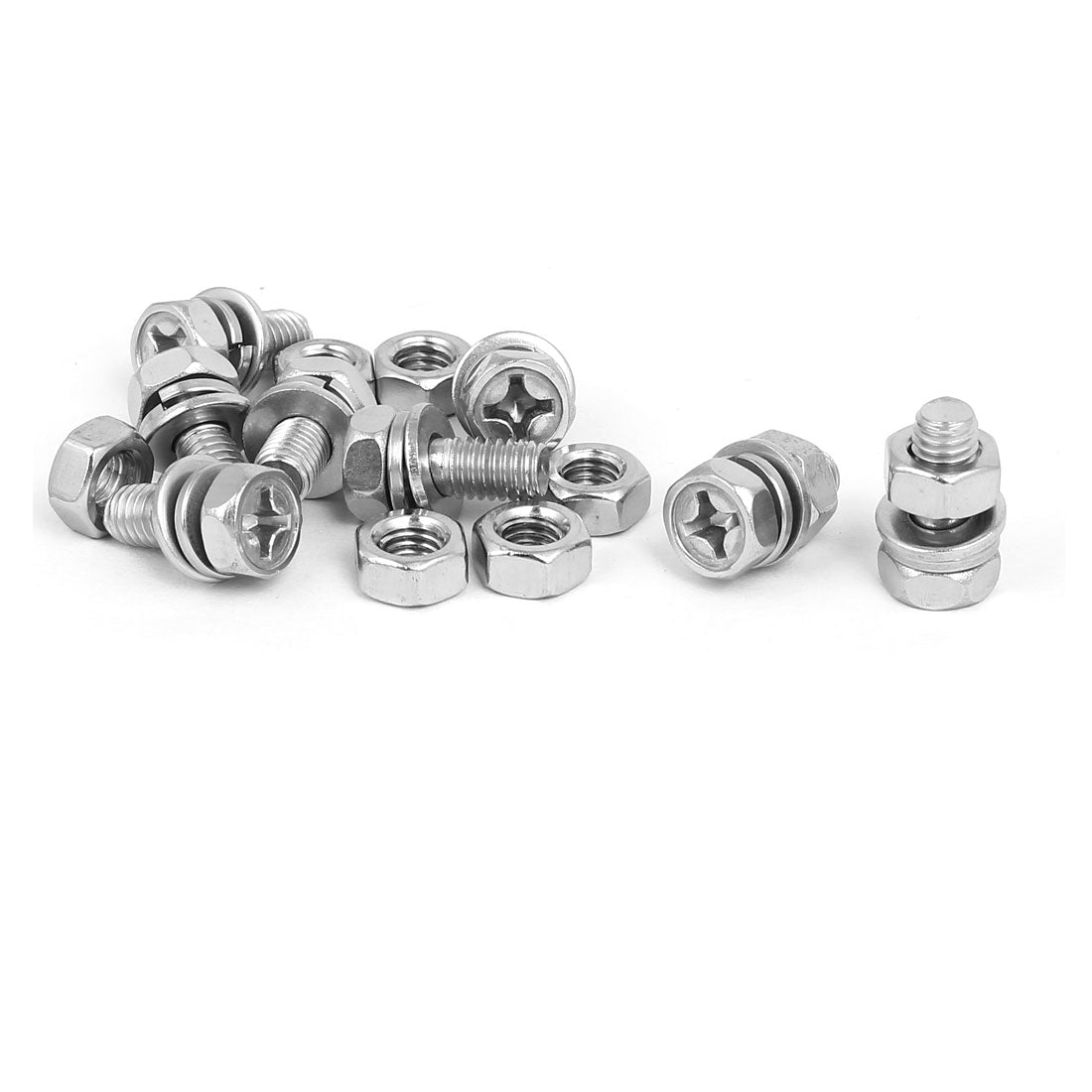 uxcell Uxcell M6 x 14mm 304 Stainless Steel Phillips Hex Head Bolts Nuts w Washers 8 Sets