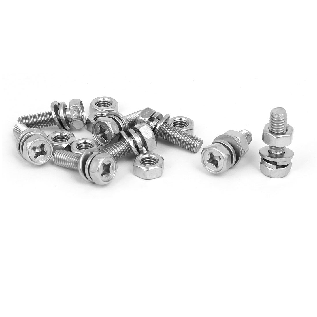 uxcell Uxcell M6 x 20mm 304 Stainless Steel Phillips Hex Head Bolts Nuts w Washers 8 Sets
