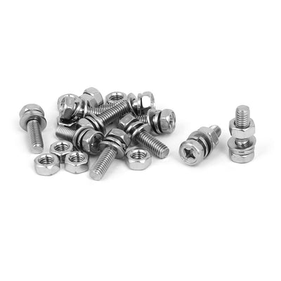Harfington Uxcell M6 x 20mm 304 Stainless Steel Phillips Hex Head Bolts Nuts w Washers 10 Sets