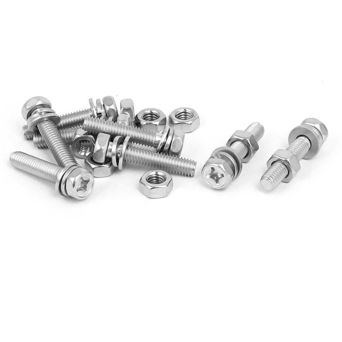 uxcell Uxcell M6 x 30mm 304 Stainless Steel Phillips Hex Head Bolts Nuts w Washers 8 Sets