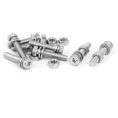 Harfington Uxcell M6 x 30mm 304 Stainless Steel Phillips Hex Head Bolts Nuts w Washers 8 Sets