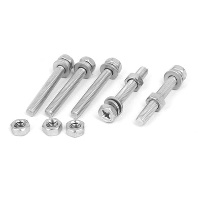 Harfington Uxcell M6 x 45mm 304 Stainless Steel Phillips Hex Head Bolts Nuts w Washers 5 Sets