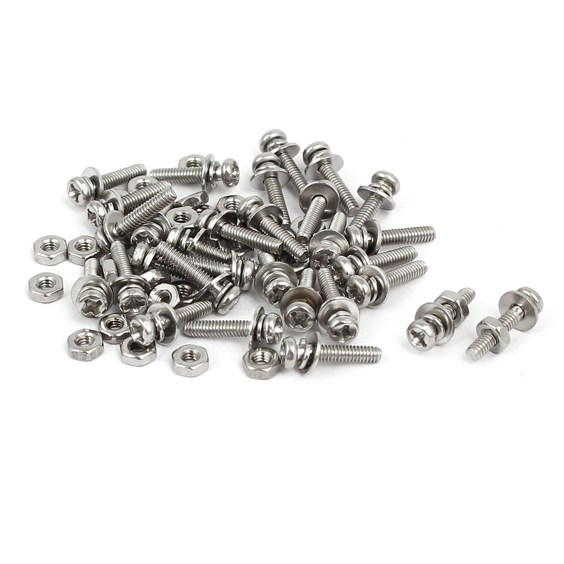 uxcell Uxcell M2 x 10mm 304 Stainless Steel Phillips Pan Head Screws Nuts w Washers 30 Sets
