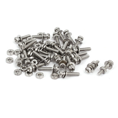 Harfington Uxcell M2 x 10mm 304 Stainless Steel Phillips Pan Head Screws Nuts w Washers 30 Sets