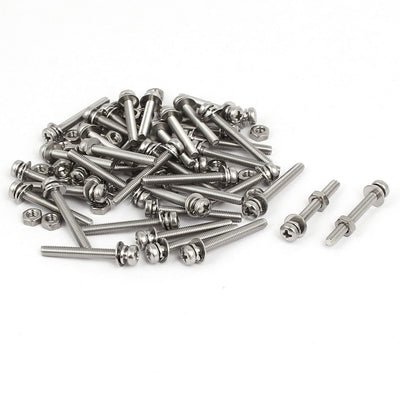 Harfington Uxcell M3 x 25mm 304 Stainless Steel Phillips Pan Head Screws Nuts w Washers 40 Sets
