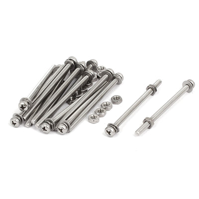Harfington Uxcell M3 x 50mm 304 Stainless Steel Phillips Pan Head Screws Nuts w Washers 15 Sets