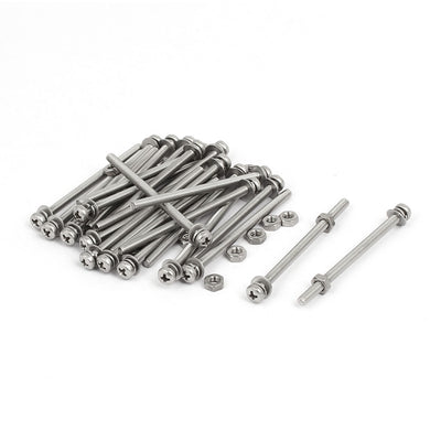 Harfington Uxcell M3 x 50mm 304 Stainless Steel Phillips Pan Head Screws Nuts w Washers 25 Sets